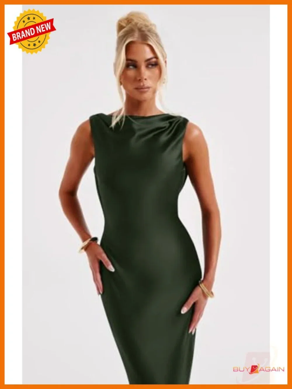 Satin Maxi Dress Sleeveless High Neck Tie Back Cutout Formal Wedding Guest